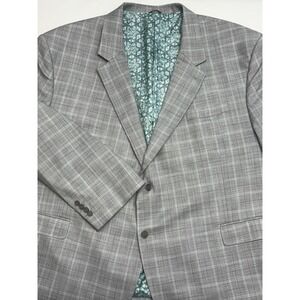 Oak Hill Gray/Light Blue Windowpane Plaid Viscose/Poly Sport Coat 5XL 62R/64R